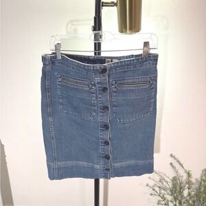 Uniqlo uuuu midi knee Skirt denim utility everyday stretch denim button up 8
